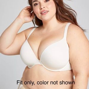 Cacique Smooth Boost Plunge Bra blue and white pinstripe with lace trim